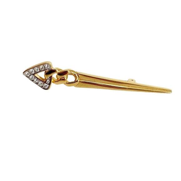 Vtg Gold & Rhinestone Arrow Pointed Geometric Pin - Picture 3 of 5